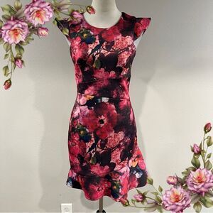 ABS Floral cap flutter mini Dress size 4